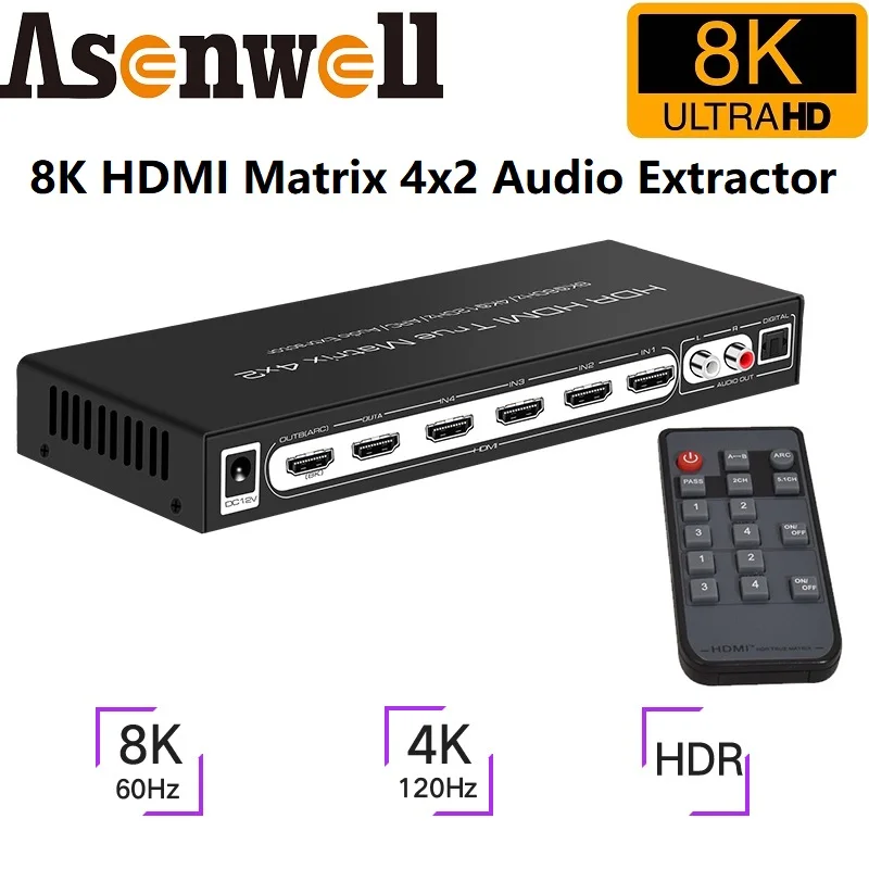 8K 60 Гц HDR UHD HDMI матрица 4x2 Dolby версия 48 Гбит/с CEC ARC 7680x4320P сплиттер переключатель 4 в 2