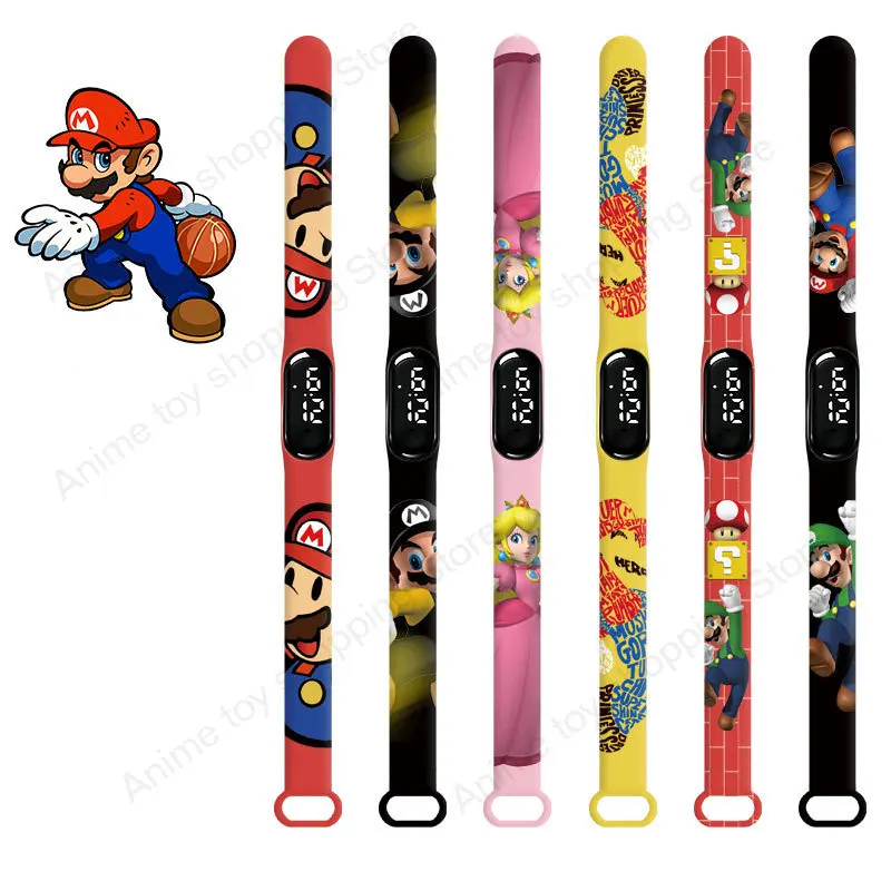 

Super Mario Bros Digital Watch Anime Figures Mario Luigi Yoshi Bowser Student Silicone LED Watch Kids Puzzle Toys Birthday Gifts