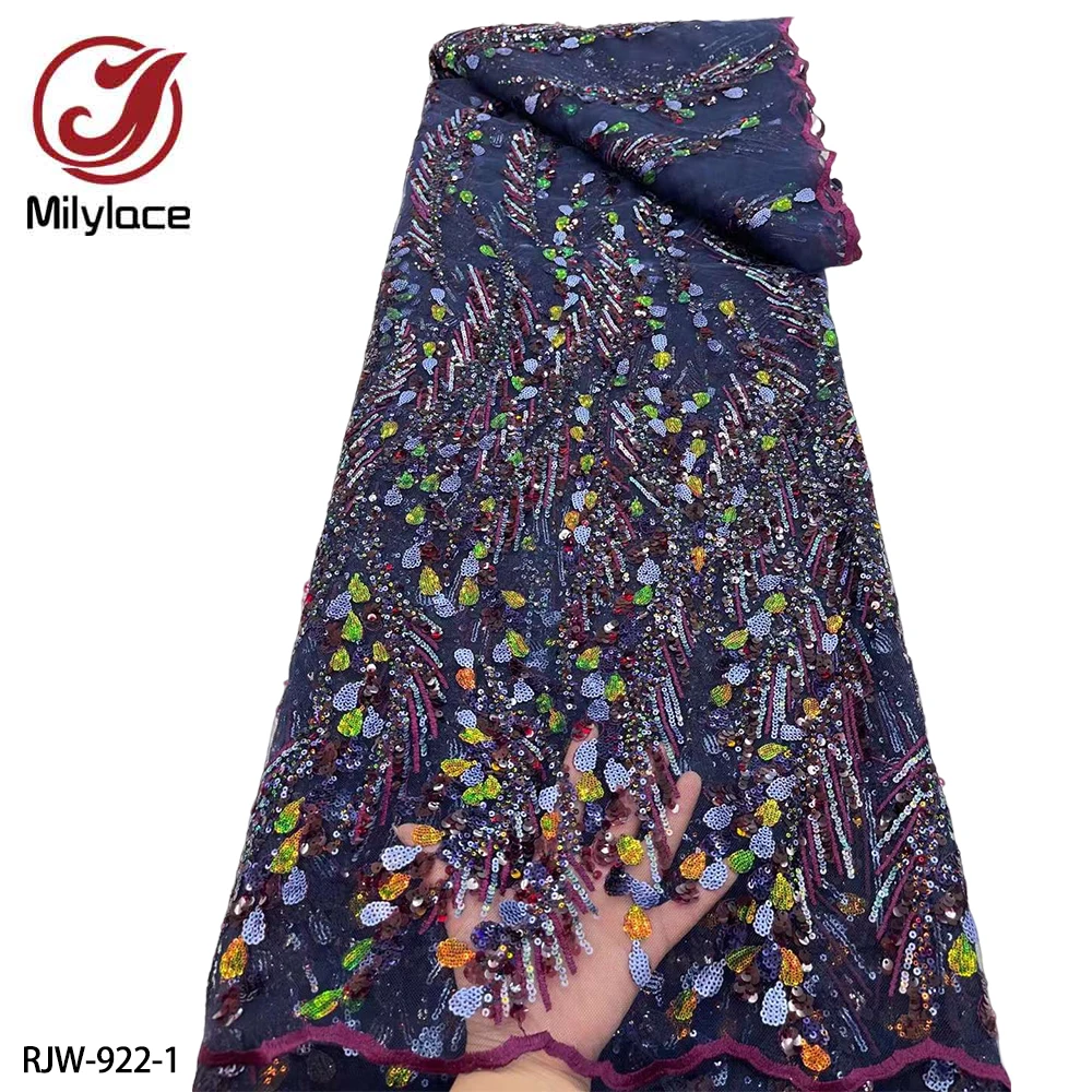 

Hot Sale African Lace Frabric High Quality French Tulle Lace Sequins Embroidered Lace Fabric for Wedding Dress RJW-922