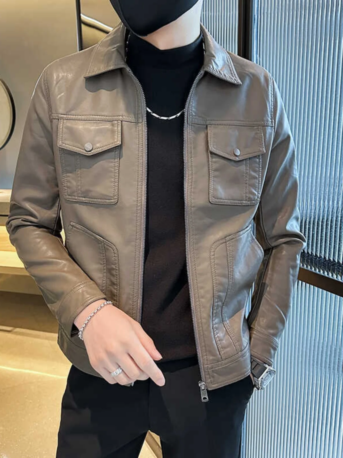 Модное брендовое мотоциклетное кожаное пальто верхняя одежда мужская осень и