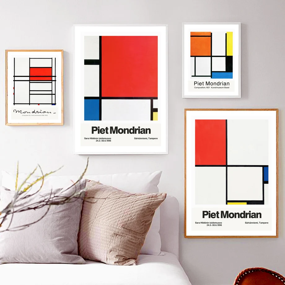 Геометрическая линия Piet Mondrian цветной блок настенная Картина на холсте