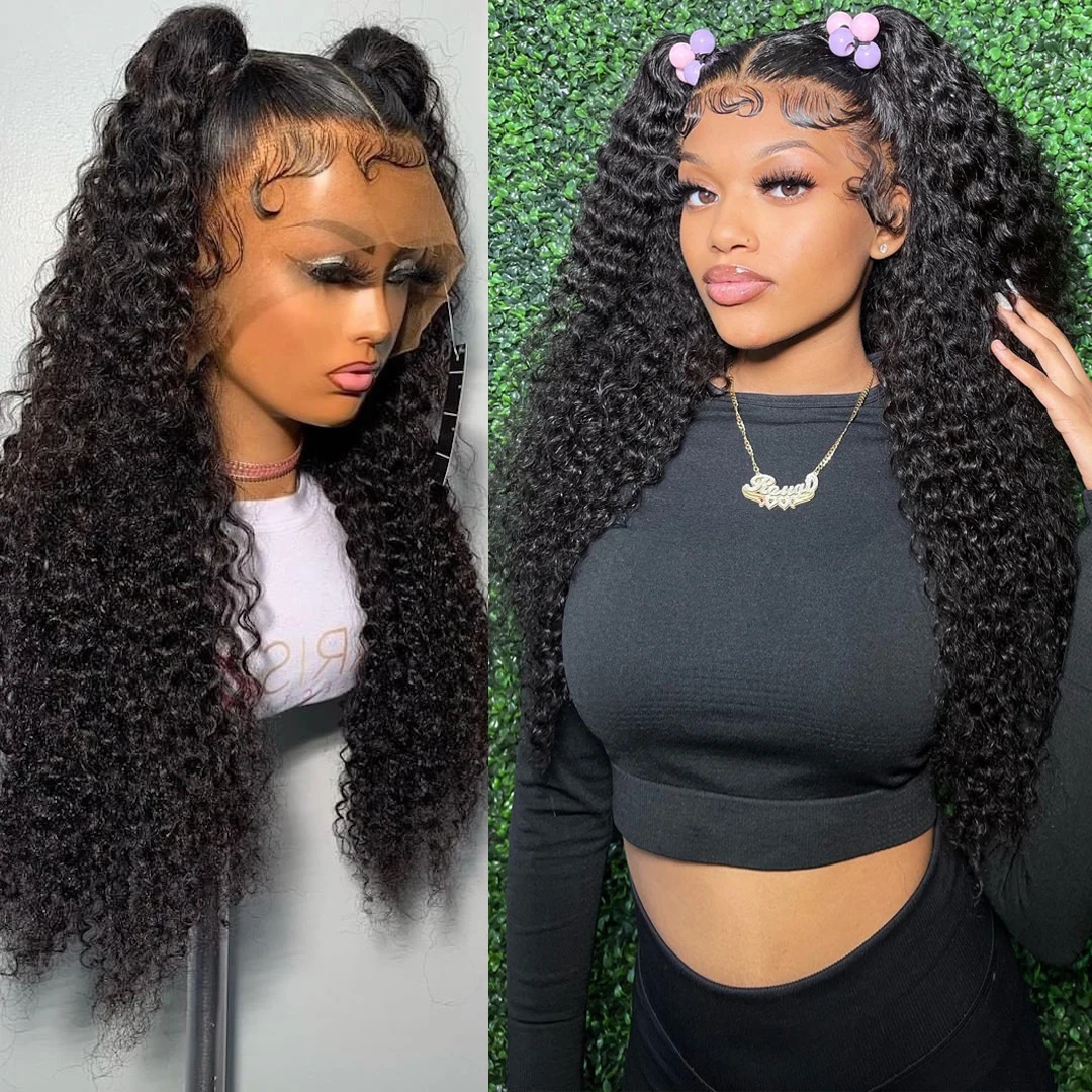 

26inch Long Soft Kinky Curly 180%Density Glueless Natural Black Deep Lace Front Wig For Women Babyhair Pre Plucked Daily Cosplay