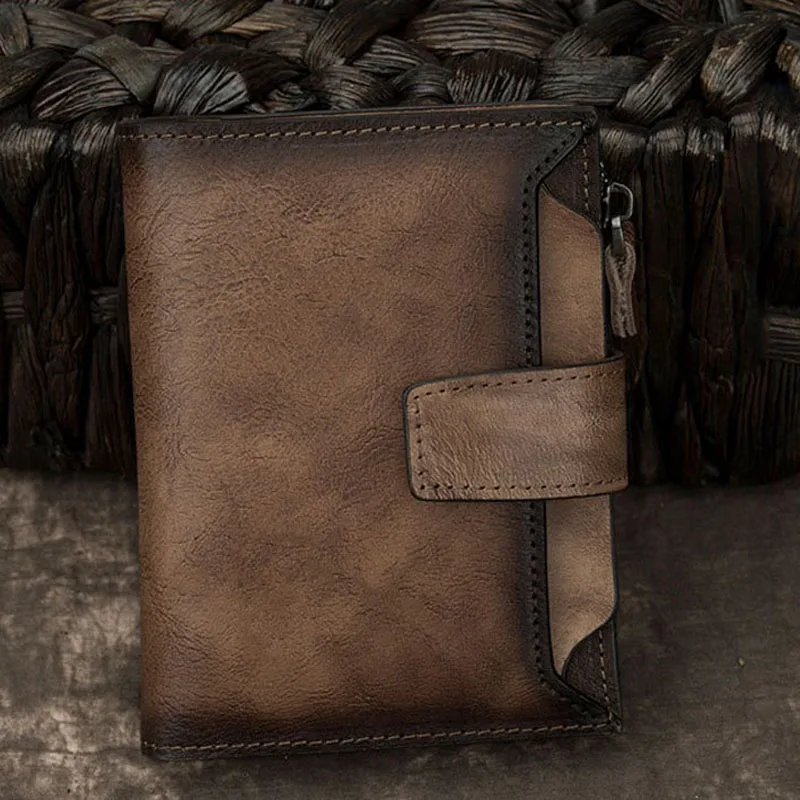 

AETOO European and American men's wallet short leather wallet vertical retro men's multi-function wallet card bag cowhide clip