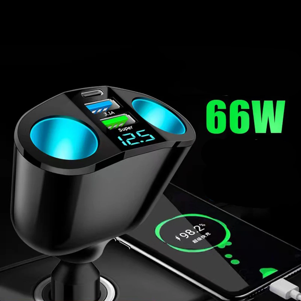 

1pcs 66W Super Car Charger 12V/24V Dual USB Power Adapter Car Cigar Lighter Socket Cigar Lighter Double Barrel Expansion