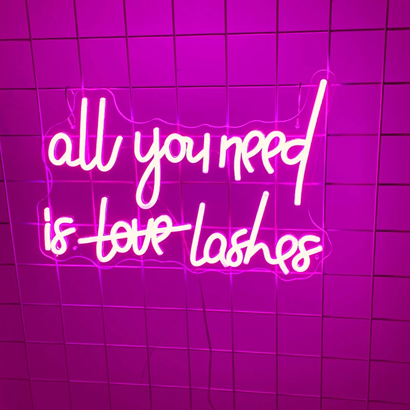 

All You Need Is Love Lashes Neon Sign Custom Wedding Aesthetic Neon Light Bedroom Wall Art Decor Personalized Led Lights Signs