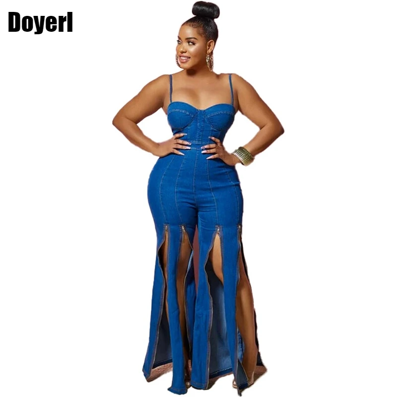 

Blue Denim Jumpsuit Romper Women Summer 2022 Overalls Front Zipper Sexy Bodycon Jumpsuit for Women Club Wear Jeans Jumpsuits