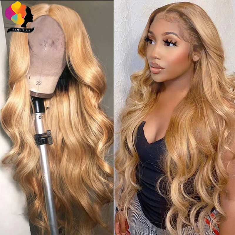 Remyblue Honey Blonde Lace Front Human Hair Wigs Pre Plucked Body Wave Human Hair Wigs Remy Brazilian Transparent Lace Front Wig
