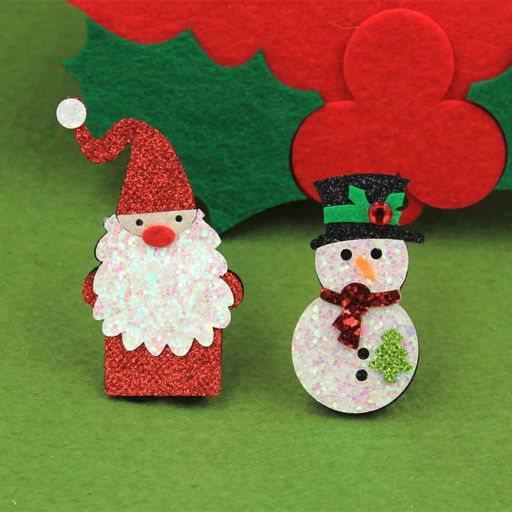 

10PCS Christmas Felt Accessories Cartoon Santa Claus Snowman Creative Gift DIY Hairpin Material Xmas New Year Festival Decor