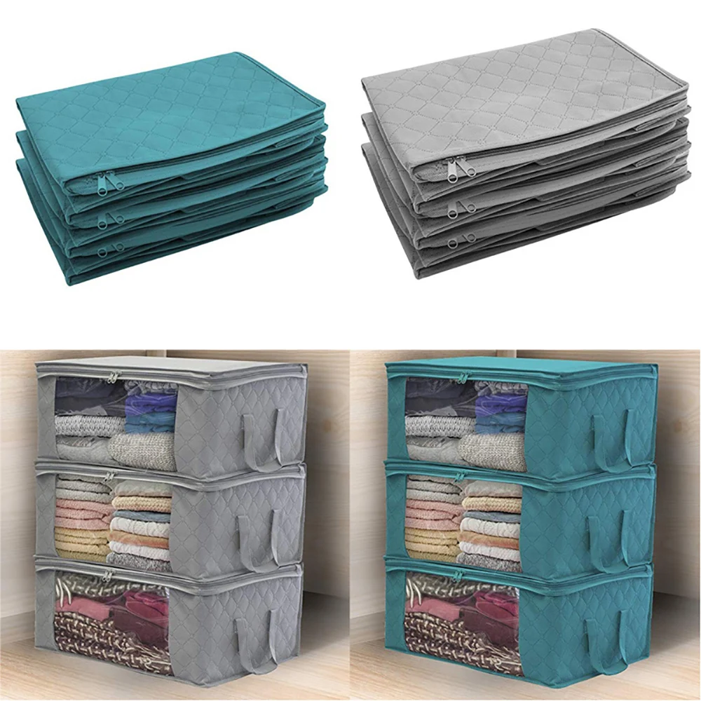 

Quilt Storage Bag Moisture Dust Proof Closet Organizer Bamboo Charcoal Non-Woven Blanket Pillow Storage Large Clothe Visible Bag