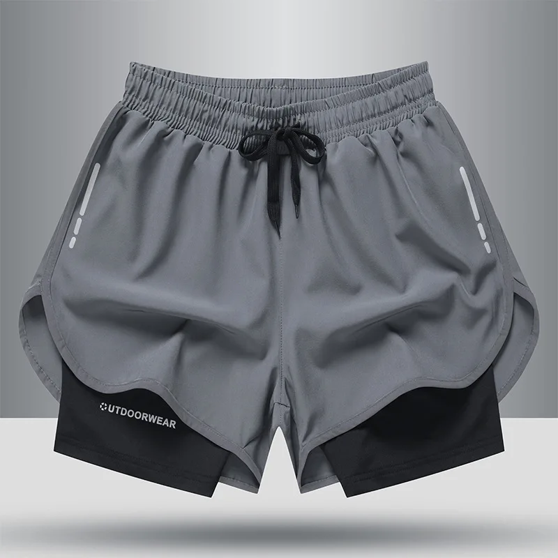 Men Quick Drying Trunks  Basketball Marathon Running Fitness Three Point Shorts FakeTwo Pairs Of Anti-slip Bathing Slips
