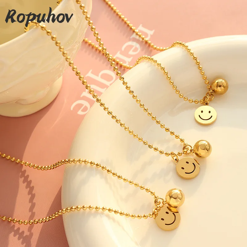 

Ropuhov 2022 Woman New Europe And America Choker Explosion Smiley Bell Necklace Pendant Titanium Steel Design Students