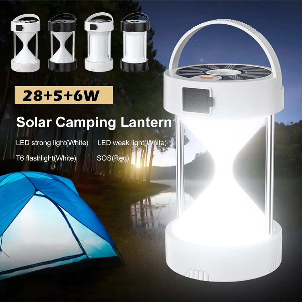 

Solar Camping Lantern Rechargeable Portable LED Camping Light 4 Settings Dual Charging Ways Flashlight For Outdoor Hiking Travel