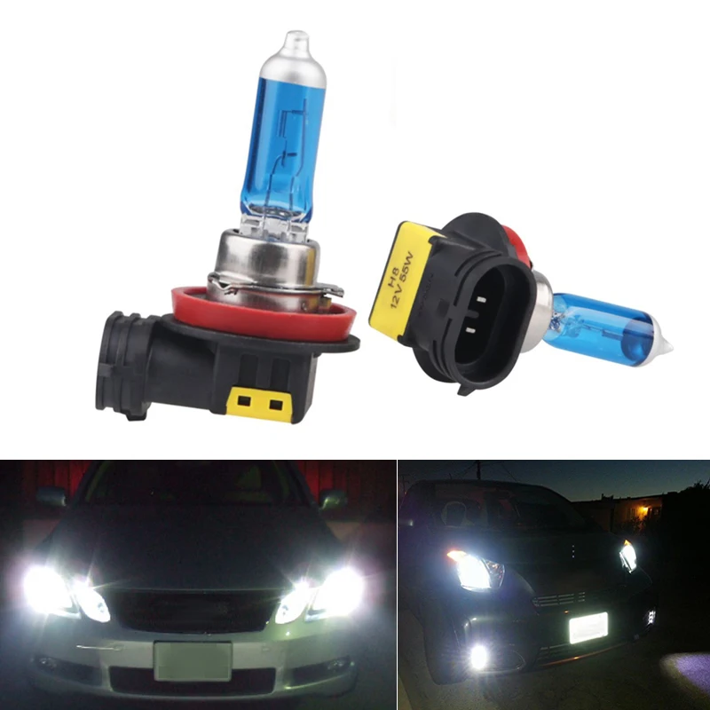 

2Pcs H8 55W 6000K 12V Super Bright White Halogen Bulbs Fog Lights High Power Car Headlights Lamp Car Light Source parking