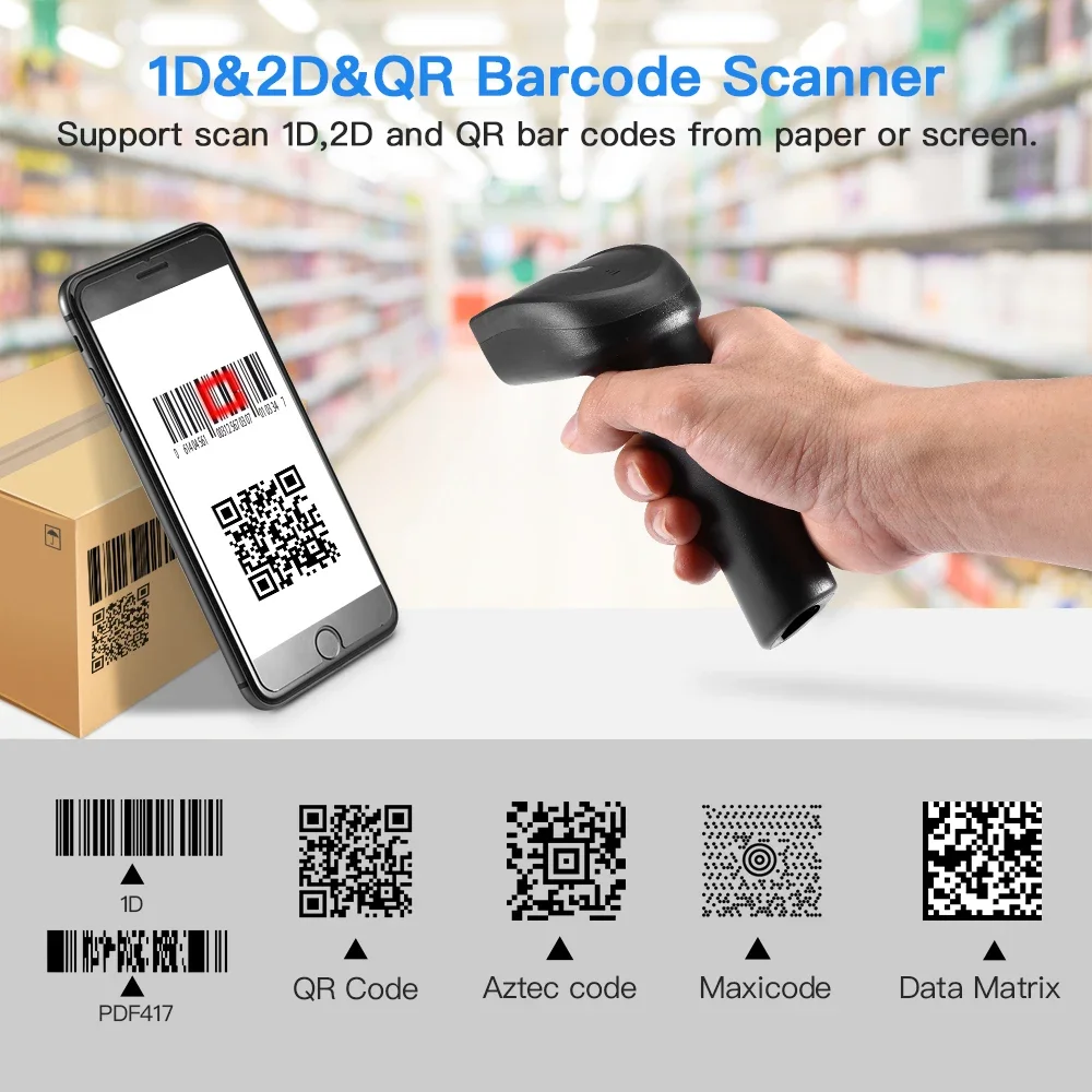 Фото Сканер Eyoyo 1D 2D QR сканеры штрих-кодов Ручной портативный сканер 2-в-1 Сканер считывателя штрих-кодов Prefix/Suffix Digits №2
