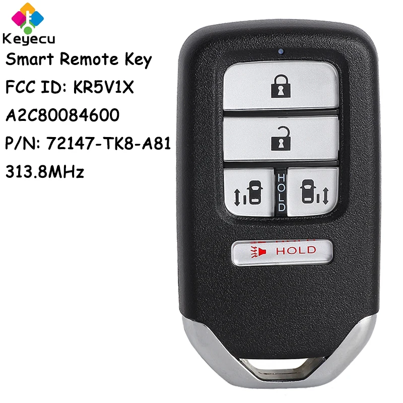 

KEYECU Smart Remote Car Key With 5 Buttons 313.8MHz for Honda Odyssey 2014 2015 2016 2017 2018 Fob FCC ID: KR5V1X A2C80084600
