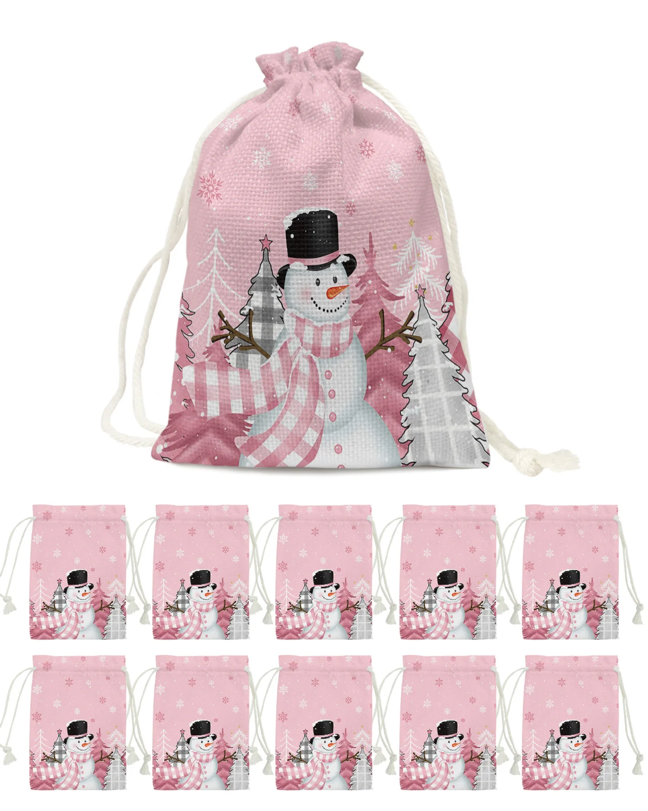 

Christmas Pink Christmas Tree Snowman Candy Bags Santa Gift Bag Home Party Decor Navidad Xmas Linen Gift Bags Packing Supplies