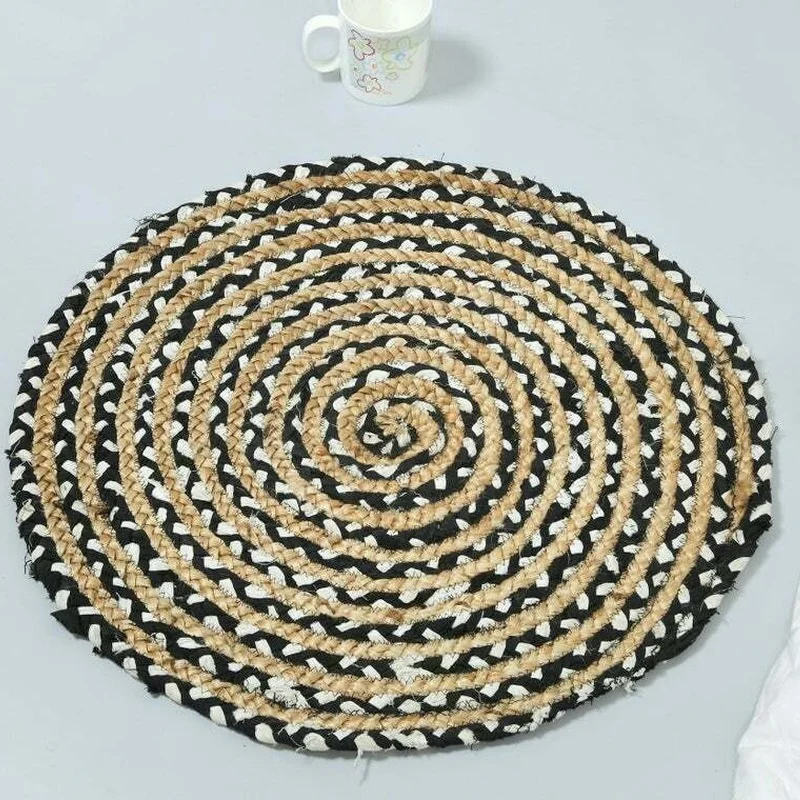 

Rugs and Carpets for Home Living Room Natural Braided Style Home Decor Rugs Jute and Cotton Round Area Rustic Look Rugs