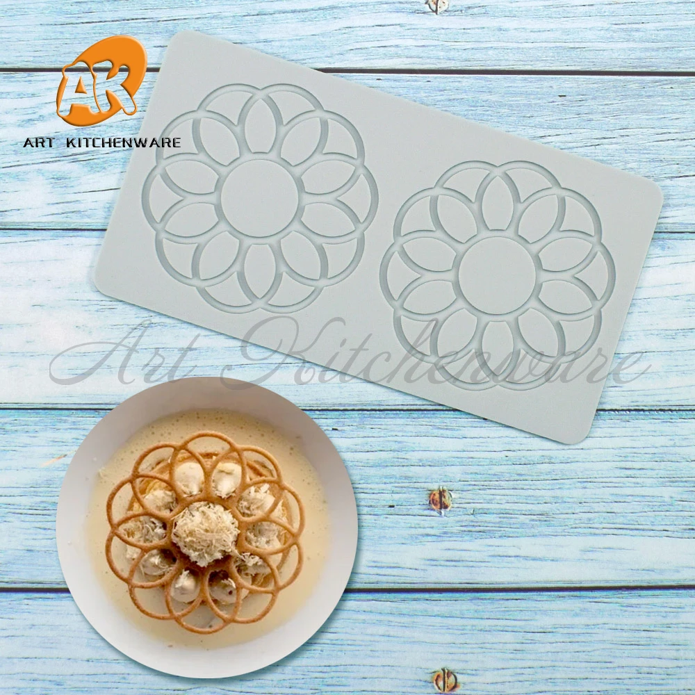 

Силиконовый коврик с 4 отверстиями для цветов и сахарной мастики, дизайнерский кружевной коврик с геометрическим узором, формы для украшени...