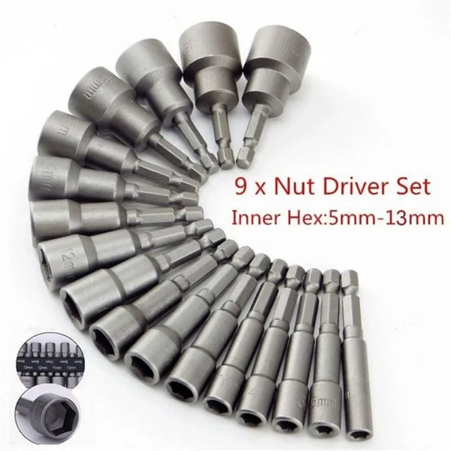 9pcs/set 5mm-13mm Hex SocketS Sleeve Nozzles Nut Driver Set 6