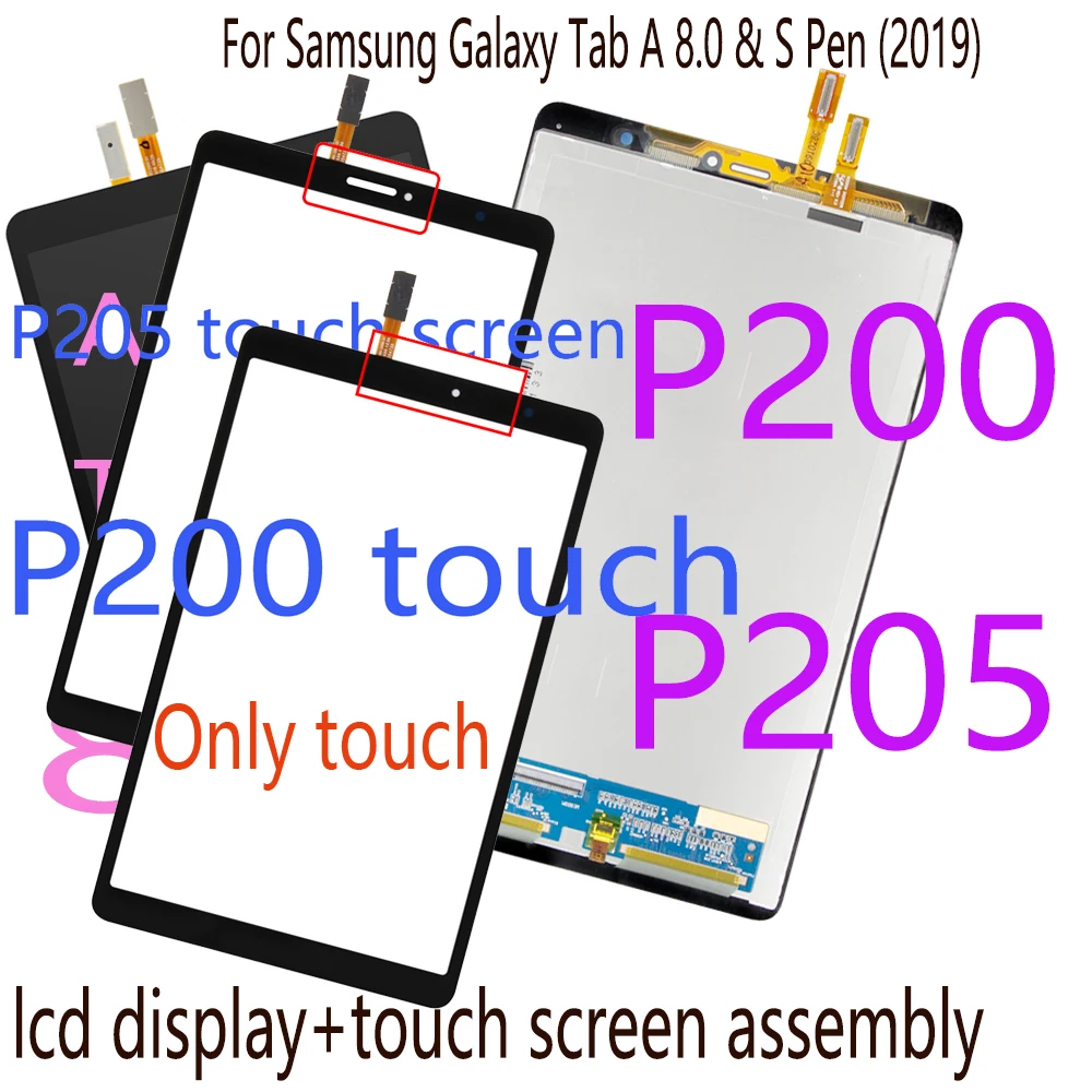 AAAAA+ LCD For Samsung Tab A 8.0 2019 SM-P200 SM-P205 P200 WIFI P205 3G LCD Display Touch Screen Digitizer Panel Assembly