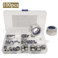 100pcs 304 stainless steel metric lock nut assortment kit perfect for lock washers nylon insert locknut m3 m4 m5 m6 m8 m10 m12