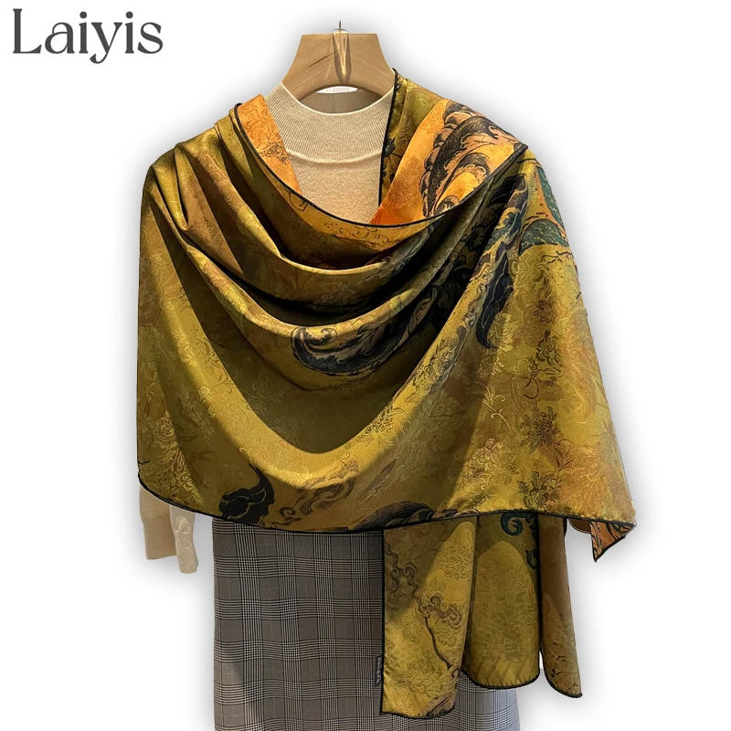 

Luxury Brand Long Silk Scarf for Women 2022 Double-side Print Hijab Fashion New Headband Neckerchief Female Large Shawl Bandana