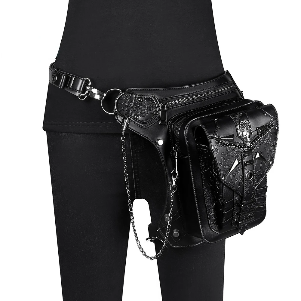 Fanny Pack New Steampunk Ladies Shoulder Messenger Bag Skull Chain Bag Outdoor Motorcycle Waist Bag Men