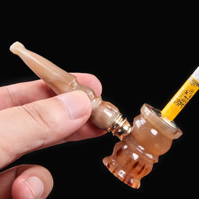 

Natural horn pipe dual-purpose portable detachable cleaning and filtering cigarette holder for thick and thin cigarettes