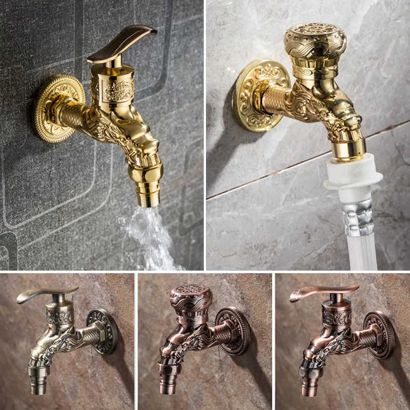 

Bibcocks Carved Wall Mount Garden Faucet Lengthen Brass Decorative Outdoor Bibcock Tap Watering Fitting Faucet Adapter