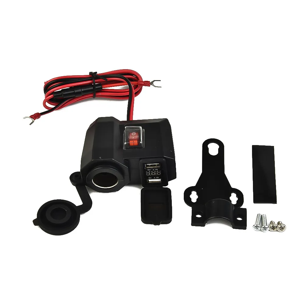 

Digital Display 12-24V Waterproof Motorcycle 2.1A Dual USB Mobile Phone Charger With Cigarette Lighter Socket Car Charger