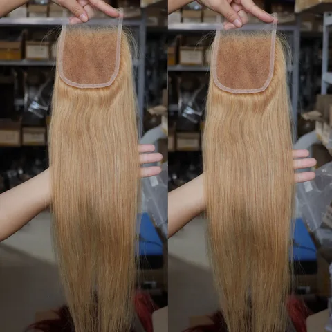 Опт # 27 Темно-медовый блондин, девственные бразильские человеческие волосы, кружевная фронтальная застежка 4x4,5x5,13x4,13x6, прозрачная фронтальная застежка