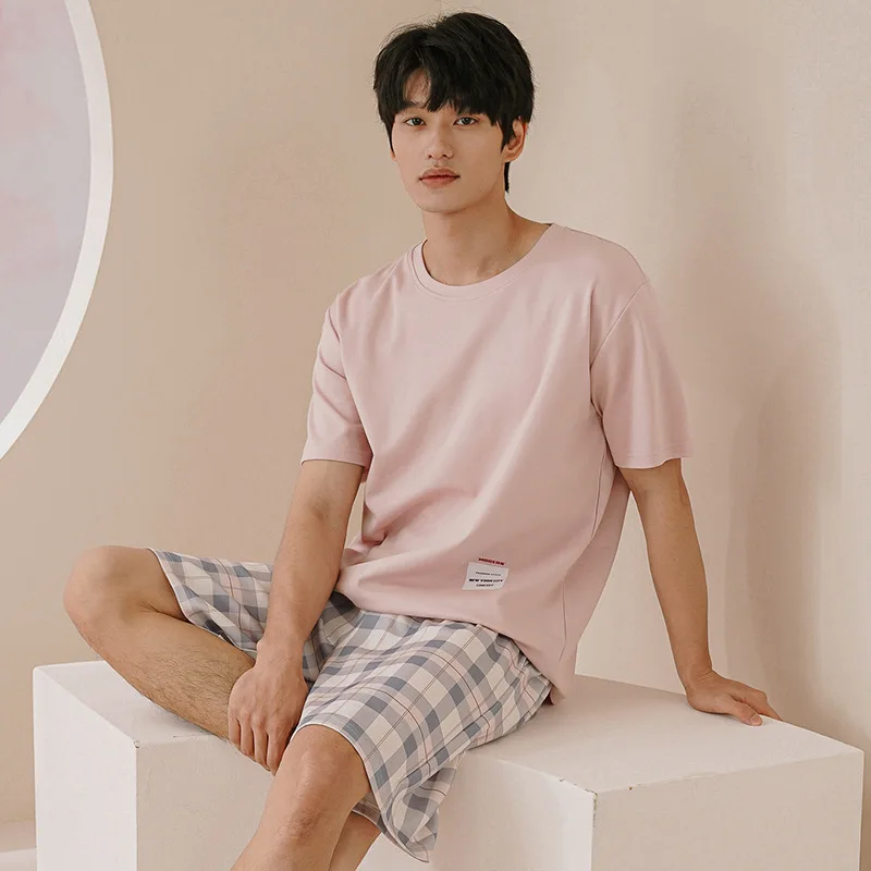 Men Summer Pajamas Sets Short Sleeve Shirt With Pants Cotton Eco Fabric Casual Lounge Home Male Confort Sleepwear