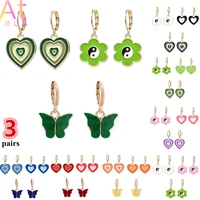 vintage green 3pairs butterfly earrings set fashion geometric heart drop earrings %e2%80%8bfor women gossip hoop earrings set jewellery