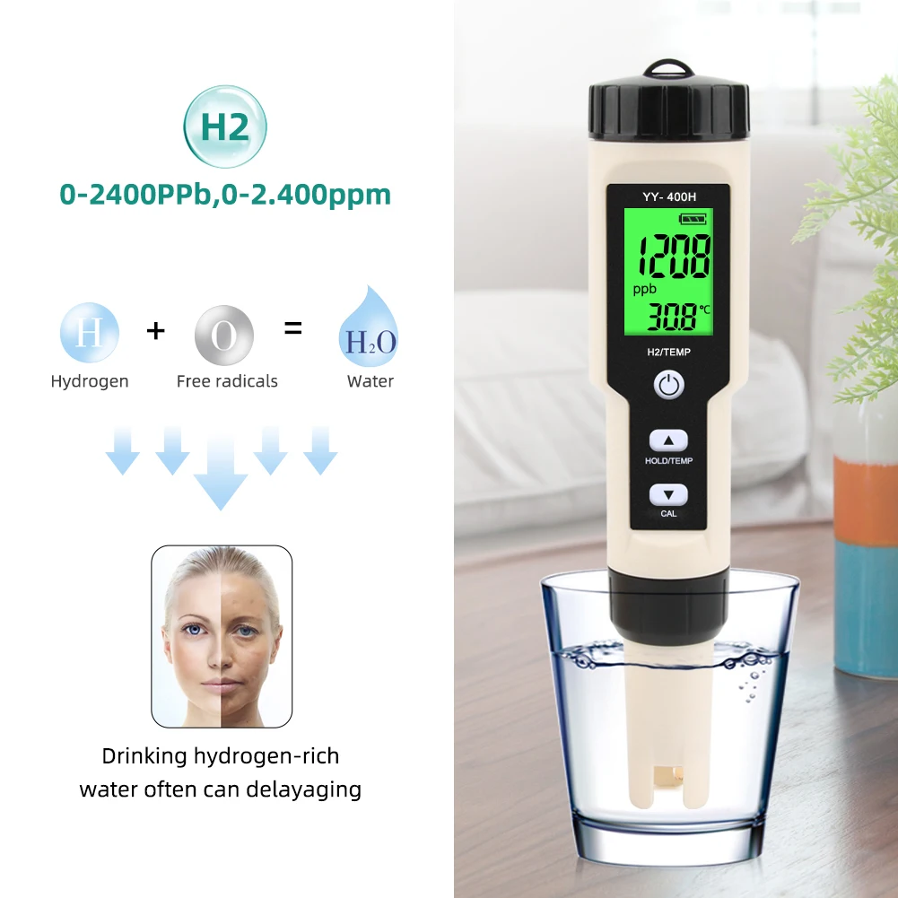 

2 in 1 Multifunctional Waterproof Professional Water Quality Monitor Tester Portable Pen Type Hydrogen Rich Water Detector