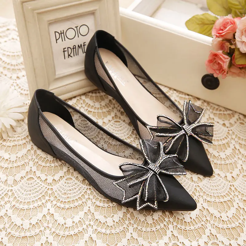 

Sexy Women Pumps Mesh Women's Shoes Pointed Toe Fashion High Heels Stilettos Bow-Knot Crystal High Heeled Shoes Woman Daily Shoe