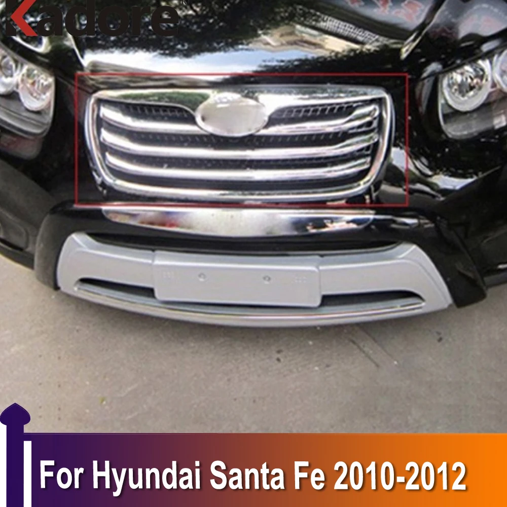 

For Hyundai Santa Fe 2010 2011 2012 ABS Chrome Front Center Grille Around Trim Racing Grill Strip Accessories Car Styling