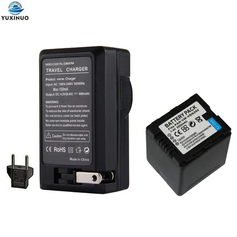 

2800mAh VW-VBN260 VWVBN260 Battery + AC Charger For Panasonic VW-VBN26 VBN390 VBN130 HC-X800 X810 X900 X910 X920 X920M HDC-HS900