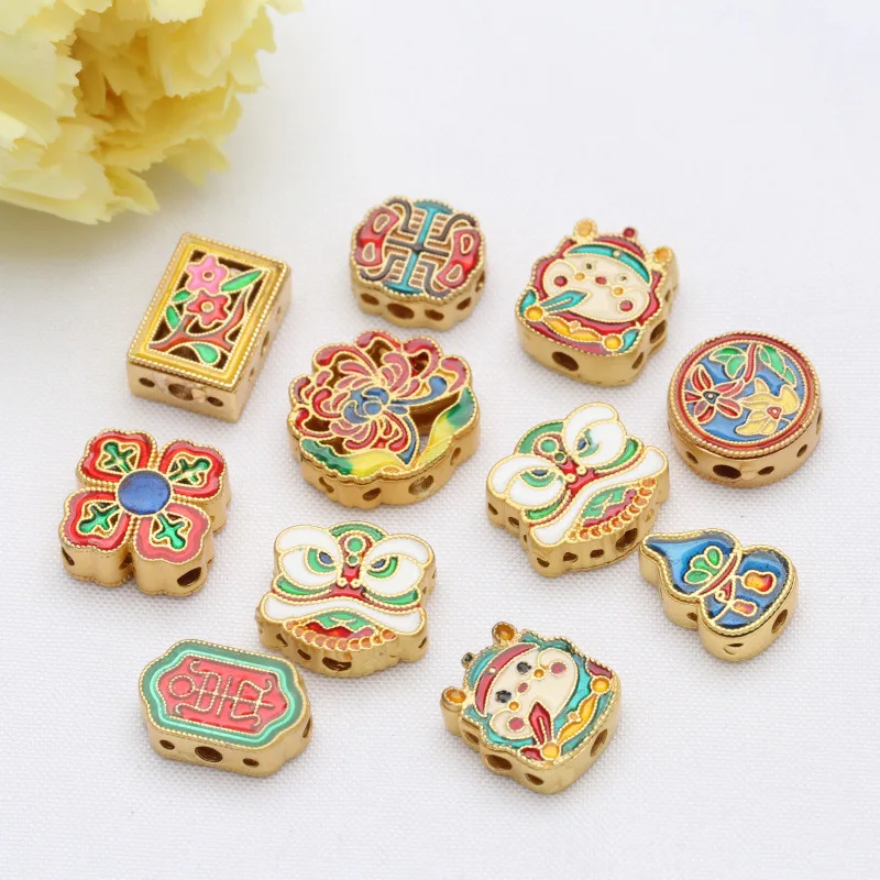 

Ancient Rhyme Gilt Enamel DIY Handmade Beaded Bracelet Accessories Dripping Oil God of Fortune Good Luck Small Pendant Jewelry