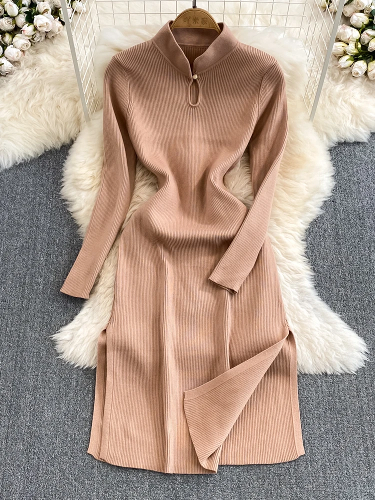 

Женское винтажное платье-пуловер Aibeautyer, однотонное облегающее платье-трапеция с круглым вырезом, шифоновое платье до середины икры, для весны и лета