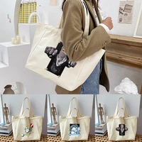 summer new sculpture series print shopping bags korean style shoulder canvas bags large capacity wild tote bag cute fun handbags