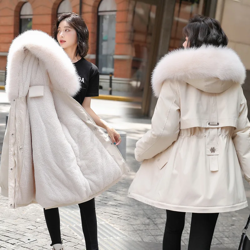 Winter Jacket Women Parkas 2022 New Fur Collar Snowsuit Loose Fashion Long Sleeve Coats Korean Hooded Female Clothing