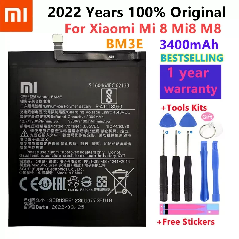 

2022 100% Original Phone Battery BM3E for Xiaomi Mi 8 Mi8 M8 Real 3400mAh High Quality Replacement Batterie Bateria