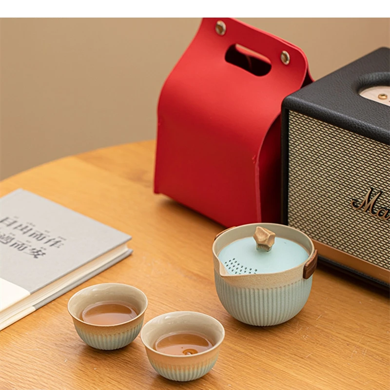 Портативный дорожный чайный сервиз один горшок две чашки Tie Guan Yin Pu Er зеленая