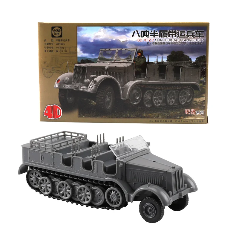 

1:72 Half-Track Military Vehicle Model Plastic Assembled Tractor Car 4D Model Toy