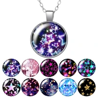 beauty shinning stars night lights round pendant necklace 25mm glass cabochon women girl jewelry party birthday gift 50cm