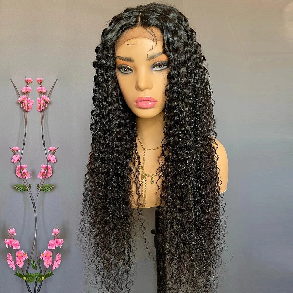 

Natural Black Color Synthetic Lace Front Wigs For Black Women Pre Plucked With Baby Hair Lace Frontal Wigs Deep Curly Black Wig
