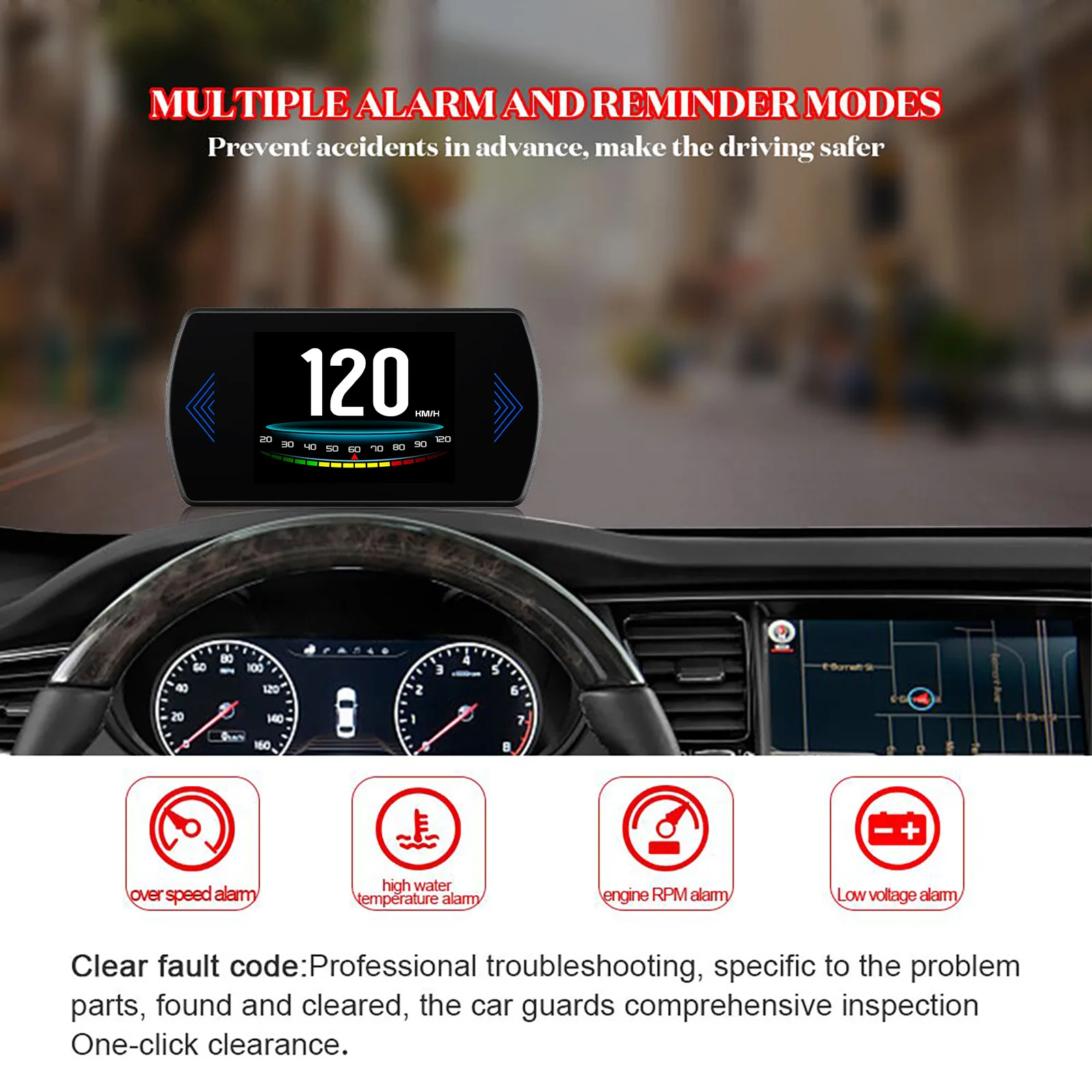 Фото P12S Автомобильный проекционный дисплей для HUD OBD Цифровой измеритель скорости Бортовой компьютер с сигнализацией превышения скорости Измеритель температуры воды Напряжение об/мин №3