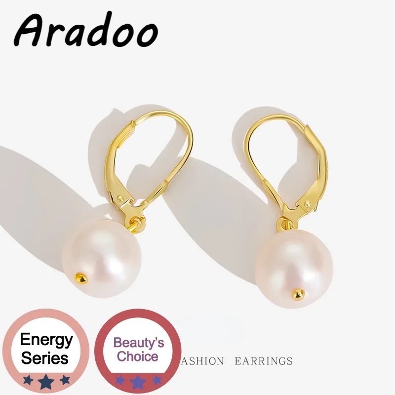 

ARADOO S925 Silver Baroque Pearl Earrings Fashionable Simple Light Luxury 18K Gold Plated Pearl Earrings