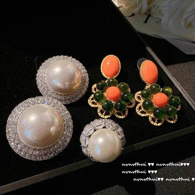 

Large Pearl Jewelry Earrings Zircon Necklace Fashion Ring