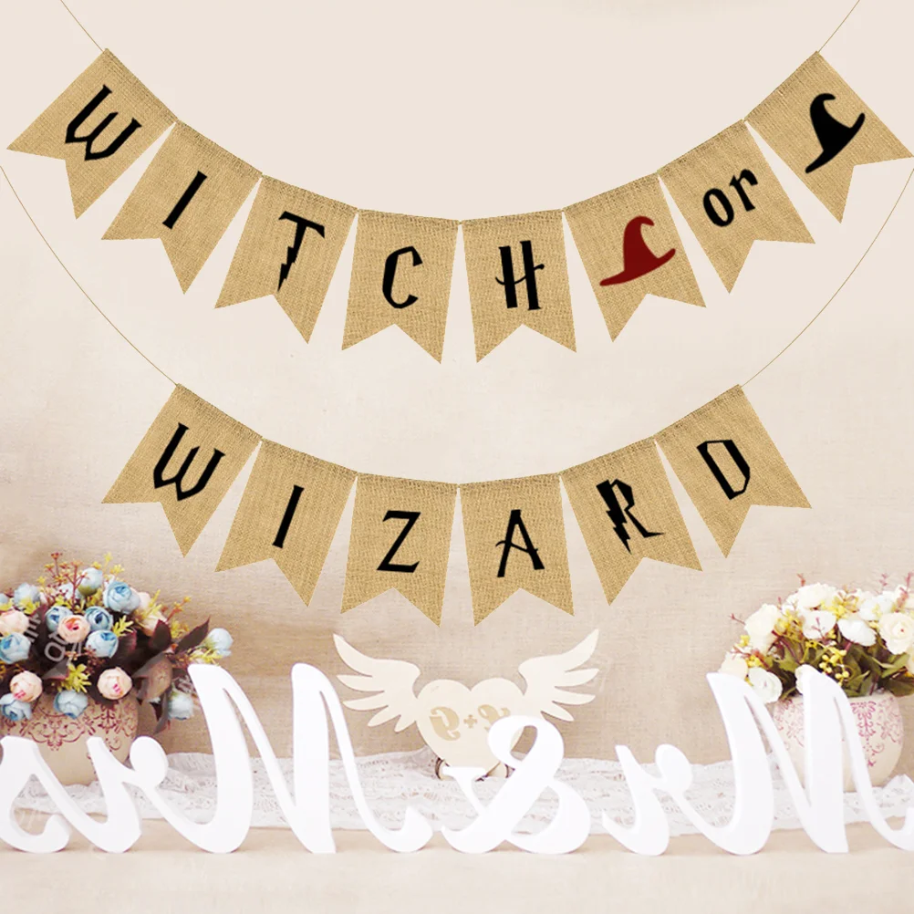 

1pc Banner Witch or Wizard Party Bunting Flag Hanging Banner for Banquet Party